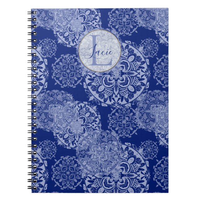 Caderno Espiral Notebook Boho Moody Blues Mandalas Monogramado (Frente)