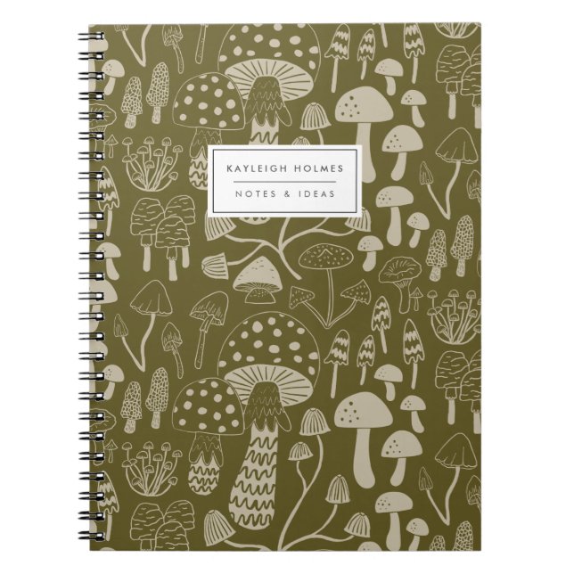 Caderno Espiral Notebook Boho Olive Green Mushroom (Frente)