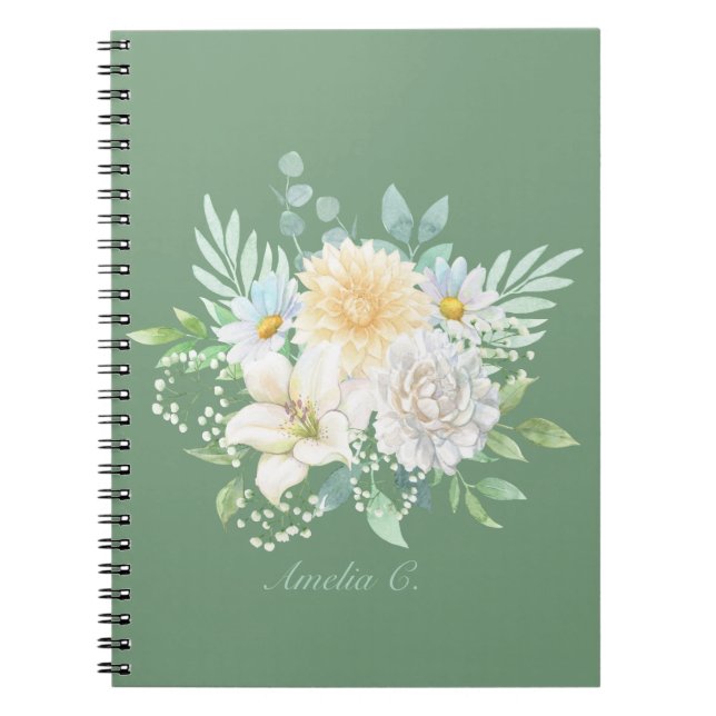 Caderno Espiral Notebook bonito Pastel Watercolor Floral (Frente)