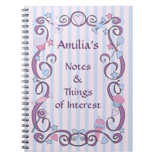 Caderno Espiral Notebook bonito, rosa e espiral azul