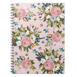 Caderno Espiral Notebook bonito Rosa Floral Garden