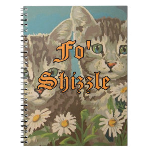 Caderno Espiral Notebook Bonito Vintage PBN Cats and Daisiers Engr