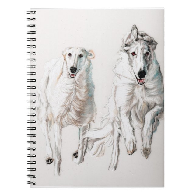 Caderno Espiral Notebook Borzoi Running Russo Wolfhound Dog Art (Frente)