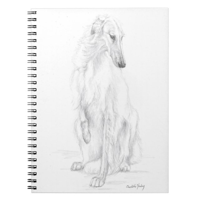 Caderno Espiral Notebook Borzoi Russo Wolfhound Dog Art (Frente)