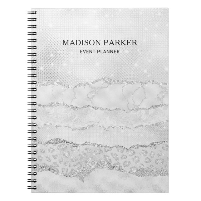 Caderno Espiral Notebook branco com brilho (Frente)