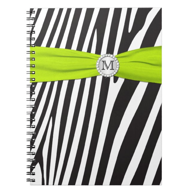 Caderno Espiral Notebook branco com Limão preto monograma em faixa (Frente)