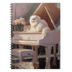 Caderno Espiral Notebook branco com piano rosa e espiral