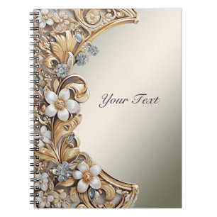 Caderno Espiral Notebook branco Dourado decorativo