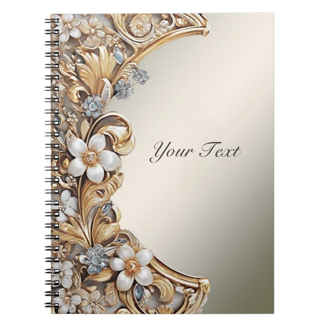 Caderno Espiral Notebook branco Dourado decorativo (Frente)