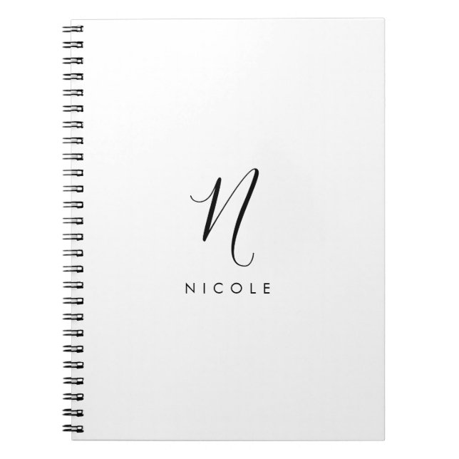 Caderno Espiral Notebook branco e preto monograma elegante (Frente)