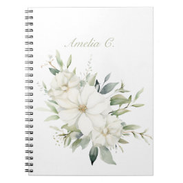 Caderno Espiral Notebook Branco Floral Elegante