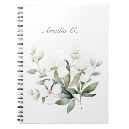 Caderno Espiral Notebook Branco Floral Elegante