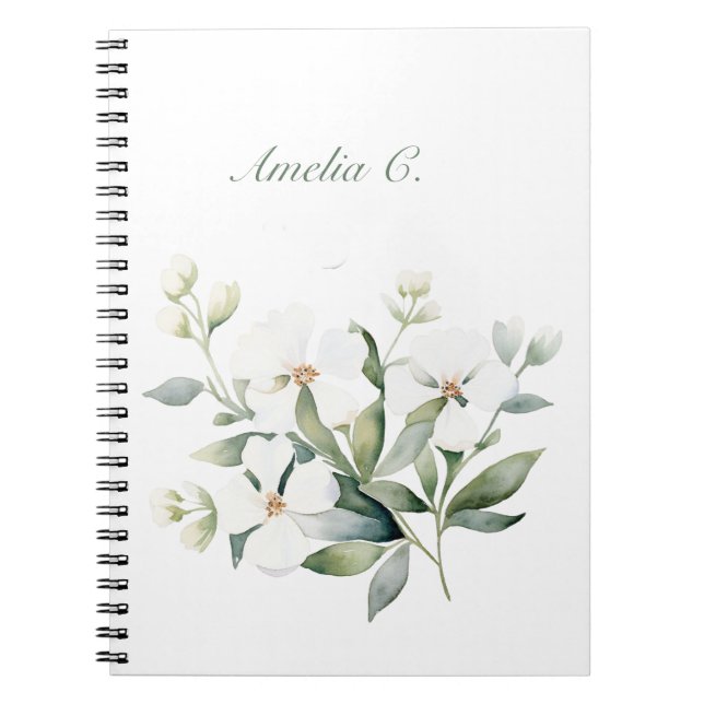 Caderno Espiral Notebook Branco Floral Elegante (Frente)