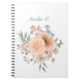 Caderno Espiral Notebook Branco Floral Elegante