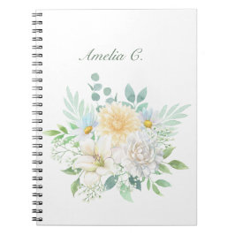 Caderno Espiral Notebook Branco Floral Elegante