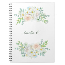 Caderno Espiral Notebook Branco Floral Elegante