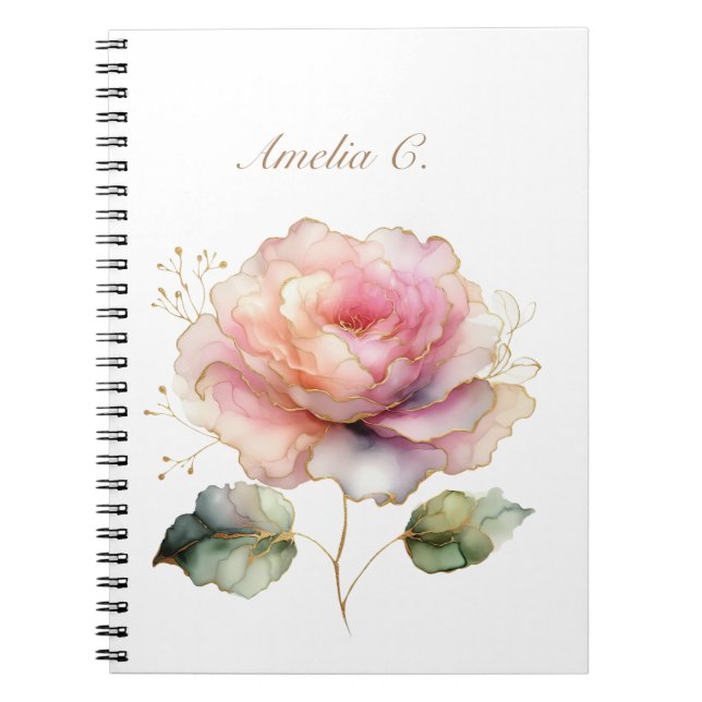 Caderno Espiral Notebook branco rosa rosa-d-água elegante (Frente)