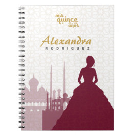 Caderno Espiral Notebook Burgundy & Dourado árabe Quinceañera