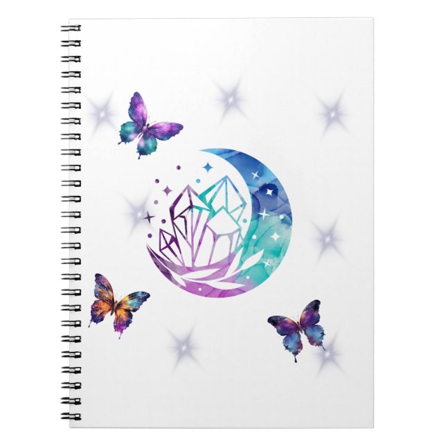 Caderno Espiral notebook Butterfly, Moon e Crystals (Frente)