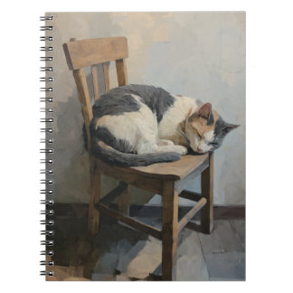 Caderno Espiral Notebook Calico Cat Sleepy Wooden
