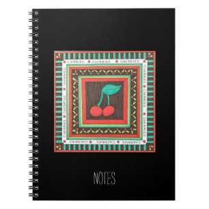 Caderno Espiral Notebook-Cerejas de Arte Única