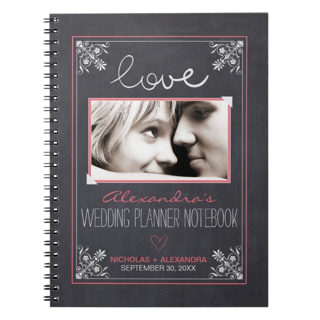 Caderno Espiral Notebook Chalkboard Bride Wedding Planner (rosa) (Frente)