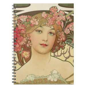 Caderno Espiral Notebook Champagne Alphonse Mucha