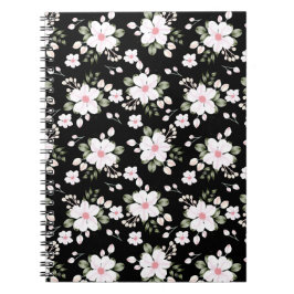 Caderno Espiral Notebook Chic Black Watercolor Floral