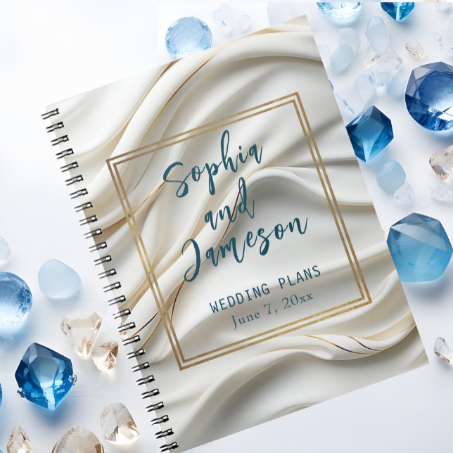 Caderno Espiral Notebook Chic Satin Wedding Blue e Dourado Planner (Criador carregado)