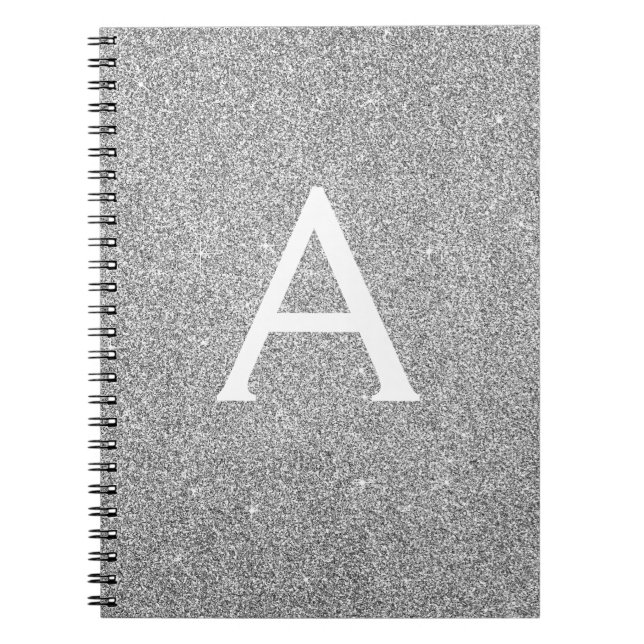 Caderno Espiral Notebook cinza Silver Foil Glitter Sparkle Monogra (Frente)