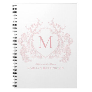 Caderno Espiral Notebook Classic Blush Pink Floral Crest Monograma