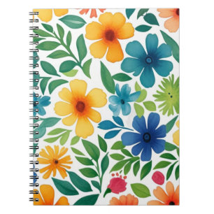 Caderno Espiral Notebook Colorful Watercolor Flowers