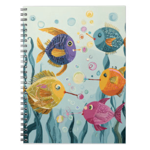 Caderno Espiral Notebook Colorido Peixe-bolha submarino
