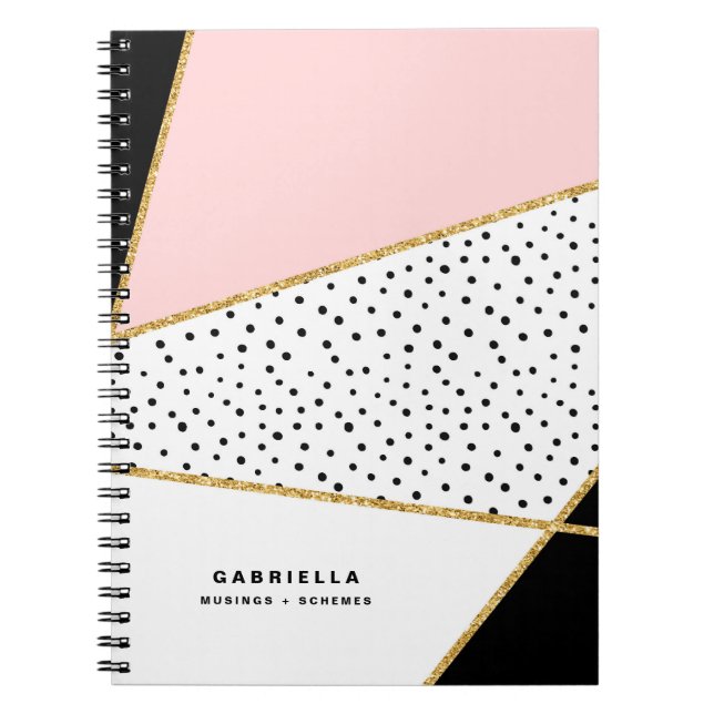 Caderno Espiral Notebook com Abstrato de chip preto e rosa (Frente)