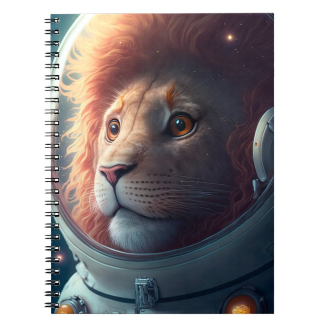 Caderno Espiral Notebook com Astronauta de Leão Adorável (Frente)