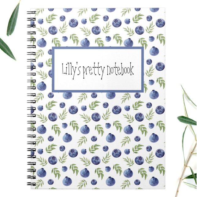 Caderno Espiral Notebook Com Blueberry E Nome De Texto Personaliza (Notebook with blueberries with your own text)