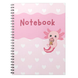 Caderno Espiral Notebook com bolha de Bebendo Axolotl em branco