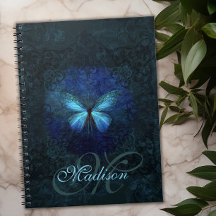 Caderno Espiral Notebook com borboleta azul monograma