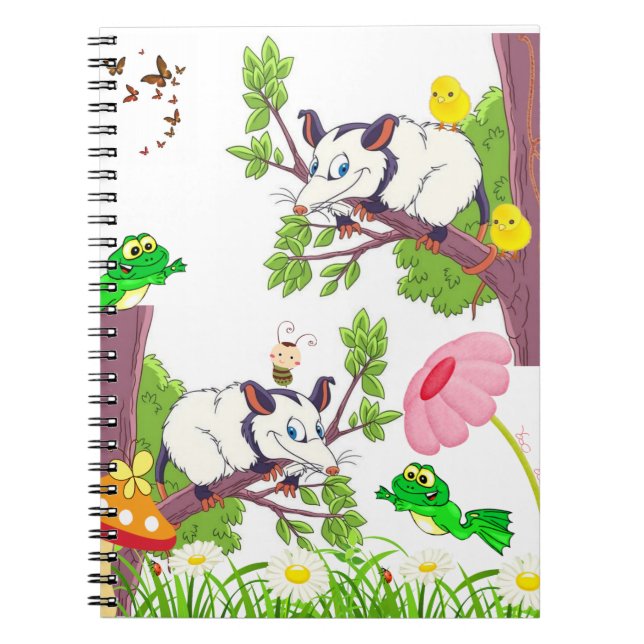 Caderno Espiral Notebook com borboleta de cogumelo do Sapo Possum (Frente)