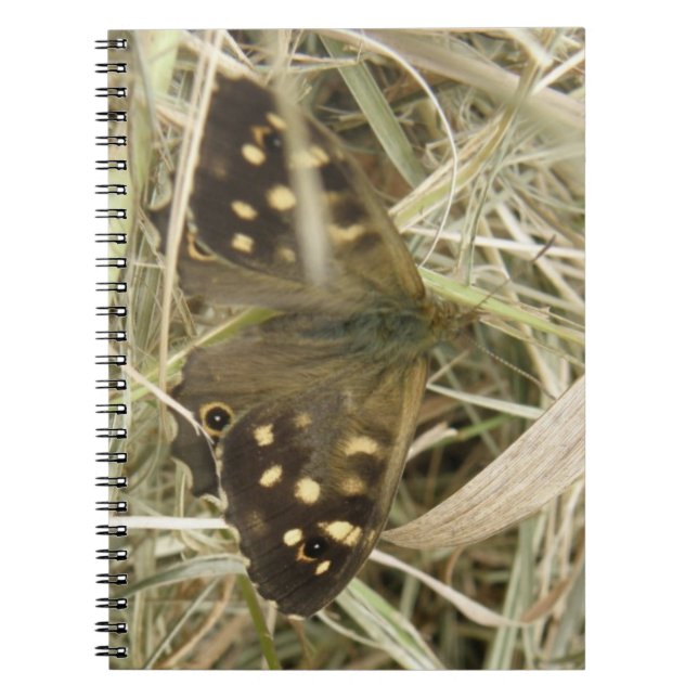 Caderno Espiral Notebook com borboleta de madeira esmerilada (Frente)
