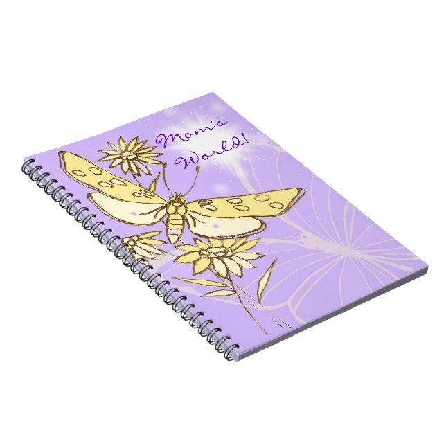 Caderno Espiral Notebook com borboleta de pêssego púrpura (Lado Direito)