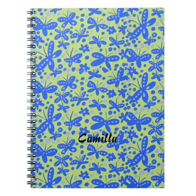 Caderno Espiral Notebook com borboletas azuis (Frente)