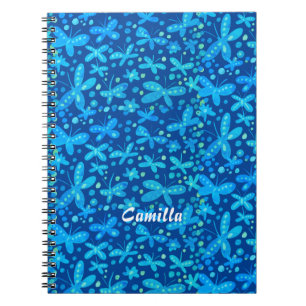 Caderno Espiral Notebook com borboletas azuis