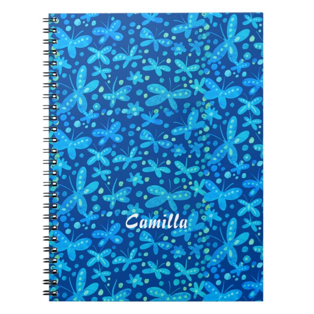 Caderno Espiral Notebook com borboletas azuis (Frente)