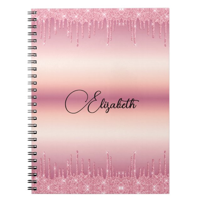 Caderno Espiral Notebook com brilho rosa personalizado (Frente)