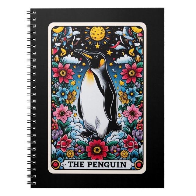 Caderno Espiral Notebook com cartão de tarô com espírito pinguim (Frente)
