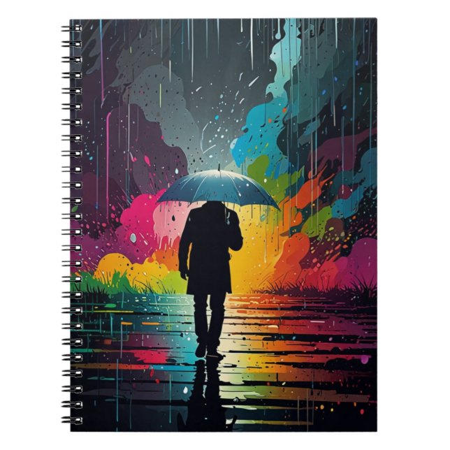 Caderno Espiral Notebook com cena de chuva vibrante (Frente)