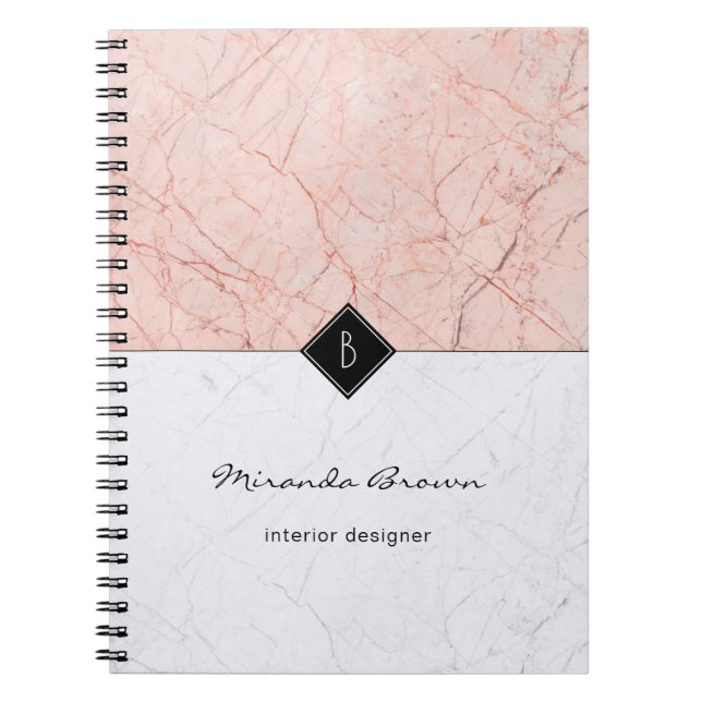 Caderno Espiral Notebook com Cinza Dourada Elegante monograma (Frente)