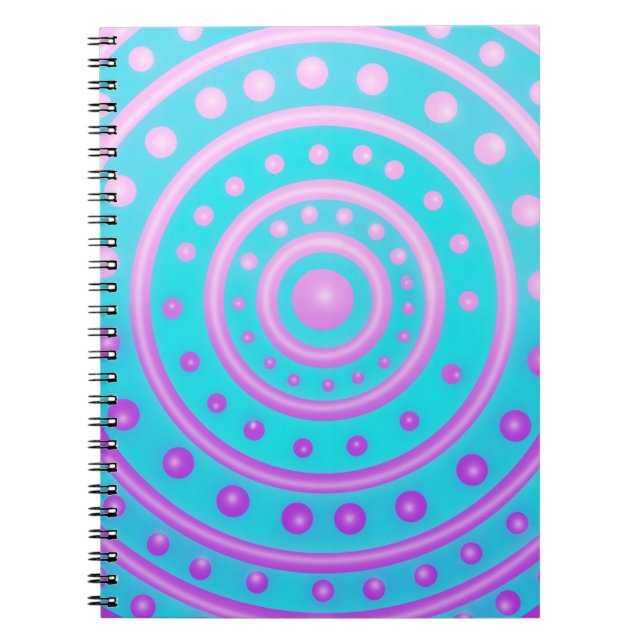 Caderno Espiral Notebook com círculos brilhantes cor-de-rosa e rox (Frente)