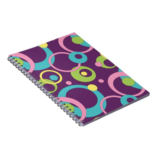 Caderno Espiral Notebook com círculos roxos e engraçados. (Lado Direito)